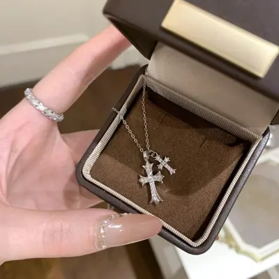 S925 Sterlingsilber Diamant Doppelkreuz Halskette Damen Mode erschwinglicher Luxus Nische Premium Schlüsselbeinkette volles Diamant Halskette Schmuck - 7