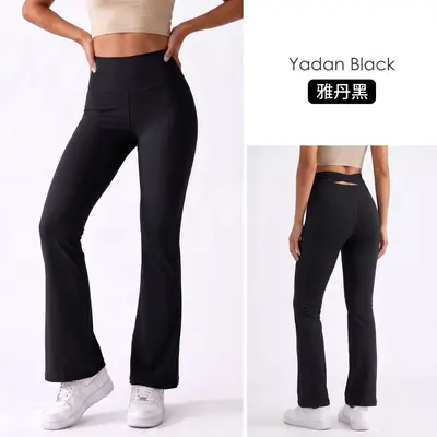 跨境交叉镂空喇叭裤女高腰弹力运动健身瑜伽裤提臀显瘦鲨鱼裤百搭 - 8
