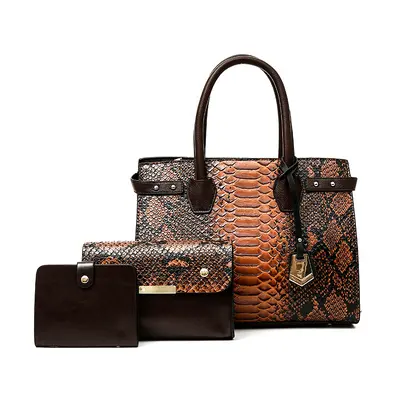 Snake Print Women's Bag Set, 3-Piece - 1