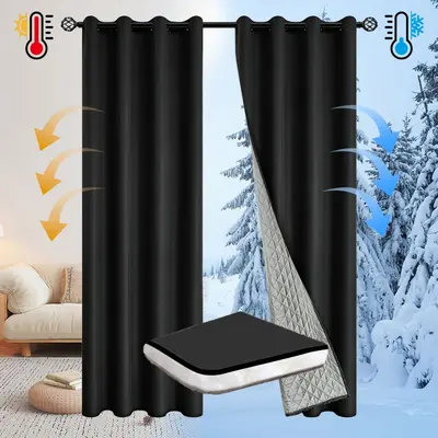 Thermal Insulated Full Blackout Cotton-Lined Curtain, Windproof - 12