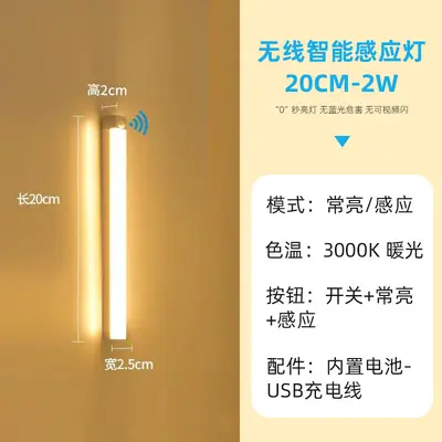 超薄衣柜灯橱柜灯led人体感应小夜灯台灯充电磁吸智能床头灯条灯 - 10