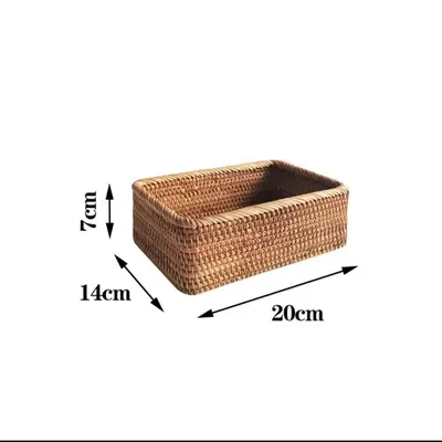 复古藤编化妆品收纳盒桌面物整理藤编收纳筐长方形台面零食置物框 - 9