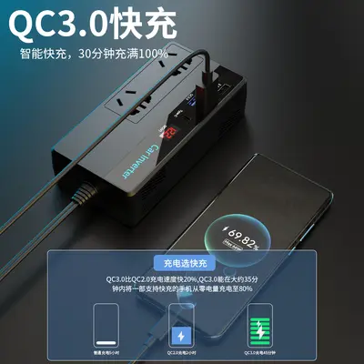 12V to 220V Car Power Inverter, Cigarette Lighter Socket, PDQC3.0 - 4
