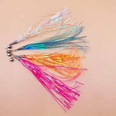 Cat Teaser Wand Replacement Head with Crinkle Paper, Bell and Colorful Tassels - 5