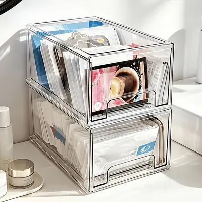 Clear PET cosmetics storage box with drawers