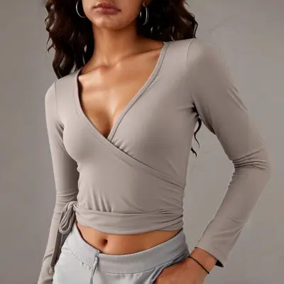 Lulu Lightweight Cross-Border New Style Sun Protection Top, Breathable Yoga T-Shirt, Tie-Up Cover-Up, Sports Top for Women, Yoga Wear - 9