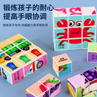 新品早教磁力积木方块拼图六面画益智动物卡通立体拼图宝宝玩具