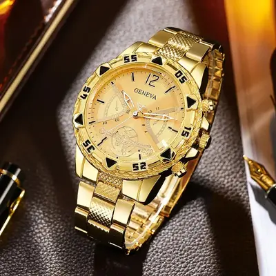 Men's wristwatch, steel strap, quartz, large dial - 9