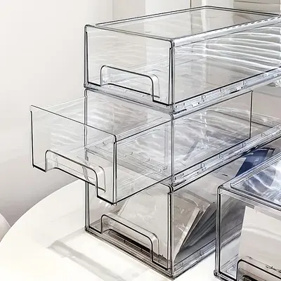 Clear PET cosmetics storage box with drawers