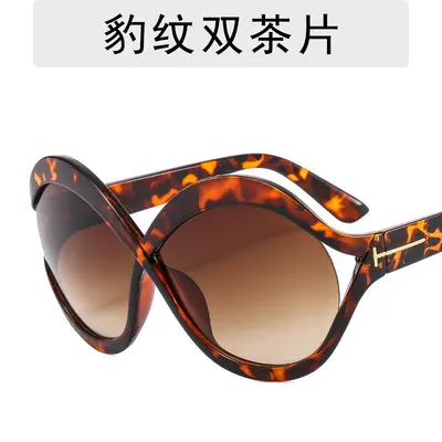 Round Large Frame T-Shape Sunglasses, Crossover Style - 8