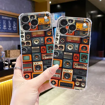 Retro tape recorder design transparent case for iPhone 18/17 Pro Max