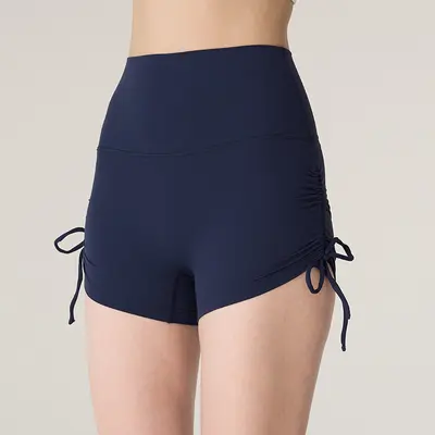 Nahtlose Yoga-Shorts mit Raffung, hohe Taille, Einheitsgröße - 4