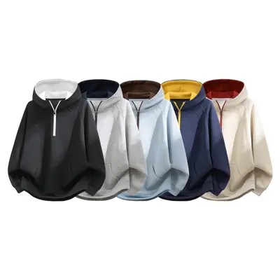 Men's Hooded Sweatshirt, Half-Zip, Cotton, Autumn-Winter