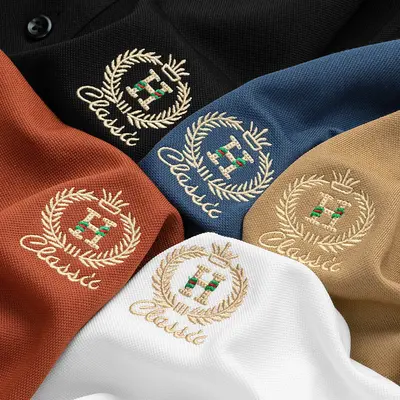 Men's Long Sleeve Mulberry Silk Polo Shirt, Embroidered