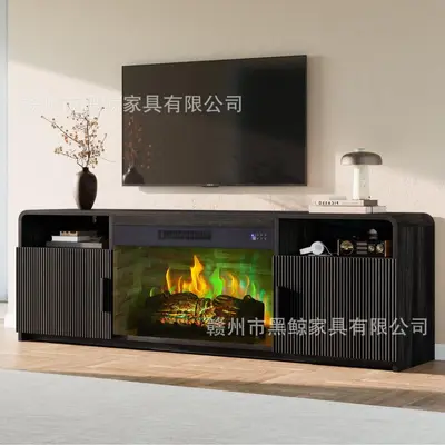 Living Room TV Cabinet with Rounded Corners and Simulated Flame Electric Fireplace - 9