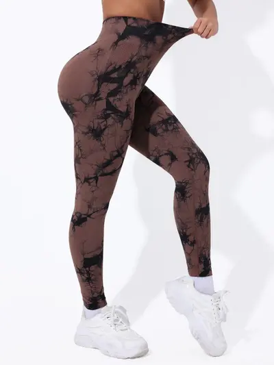 Women's Tie-Dye Yoga Leggings, High Waist, Quick-Dry, Peach Butt Lift - 4
