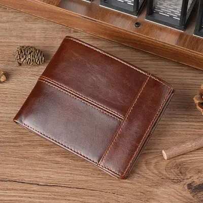 Men's Genuine Leather Short Wallet, Crazy Horse Leather, Compact - 7