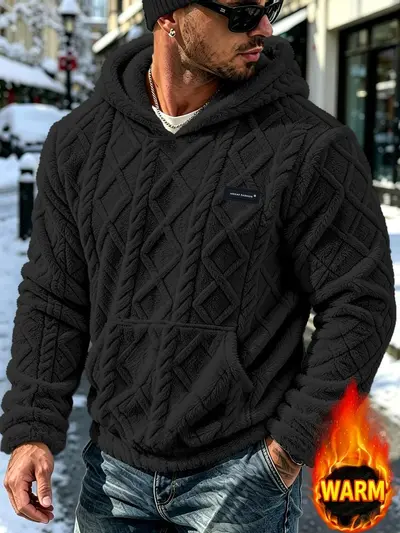 Erkek Kış Kapüşonlu Sweatshirt, Kalın Astarlı, Yumuşak Polar, Bol Kesim