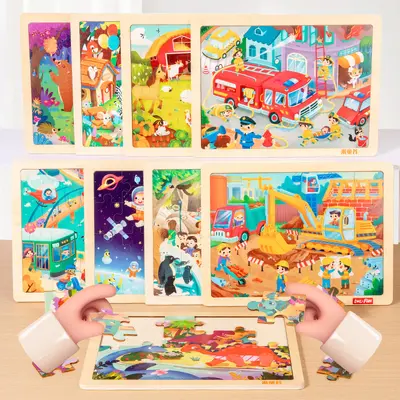 Wooden Flat Puzzle for Toddlers Ages 2-5 Educational Brain Development Toy - 3