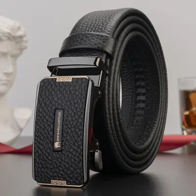 Genuine Full-Grain Soft Leather Men's Automatic Buckle Belt Premium Quality Genuine Leather Business Versatile Style New Model Men's Waist Belt - 8