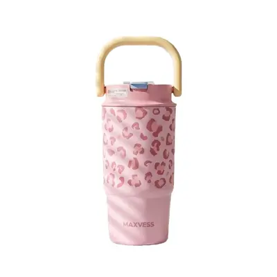 Dual-Drink Ice Cup Insulated Tumbler with Leopard Print - 5