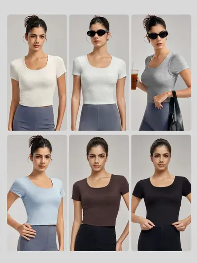 Women's Summer Slim Fit Sports T-Shirt, Breathable Yoga Top with Semi-Fixed Chest Pads