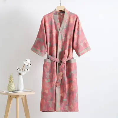 Pure cotton double-layer gauze bathrobe type A spring and summer thin pajama home clothing nightgown couple style absorbent quick-drying bathrobe - 10