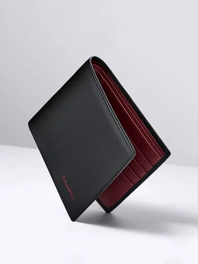Men's Genuine Leather Short Wallet with Red Lining - 6