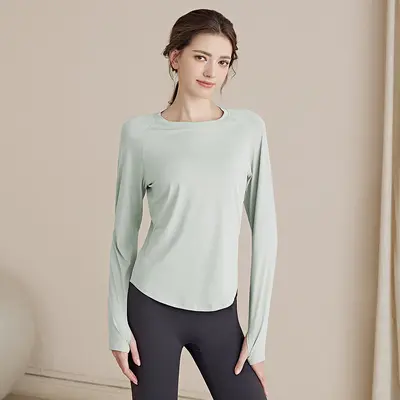 Damen schnelltrocknendes Langarm-Sportoberteil, figurformend, Herbst - 7