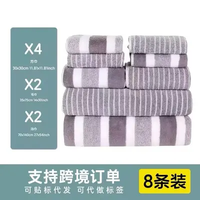 Coral fleece towel set 8-piece striped design - 3