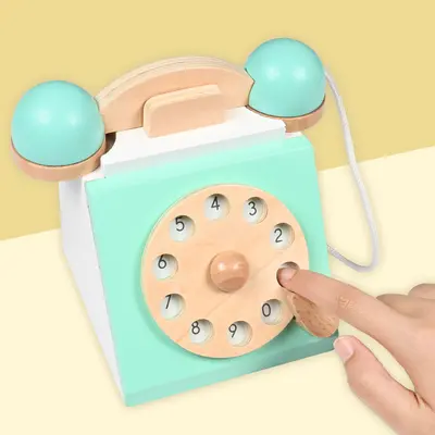 Children's Wooden Play House Realistic Toy Telephone Educational Toy Set for Girls Interactive Birthday Gift Number Recognition