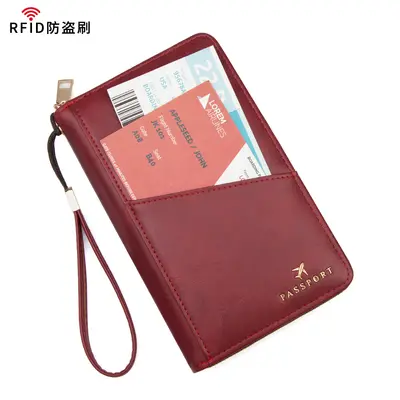 RFID passport holder, long format, multi-compartment, zippered