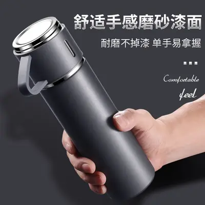 Thermobecher-Set mit drei Deckeln, Edelstahl-Thermosflasche mit individuellem Logo - 4