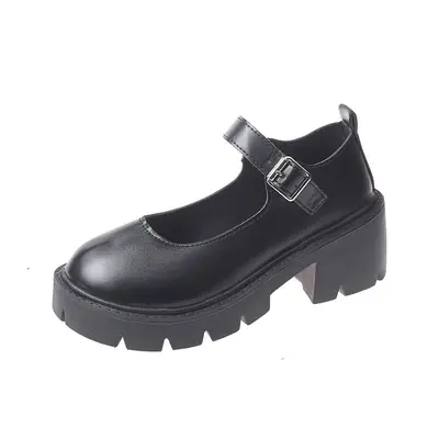 Women's 2022 Spring British College Style Glossy Leather Mary Jane Shoes, Thick Sole - 7