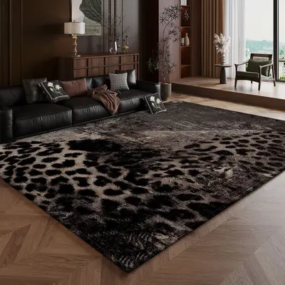 Leopar desenli kadife halı, kolay temizlenen, kayma önleyici oturma odası paspası