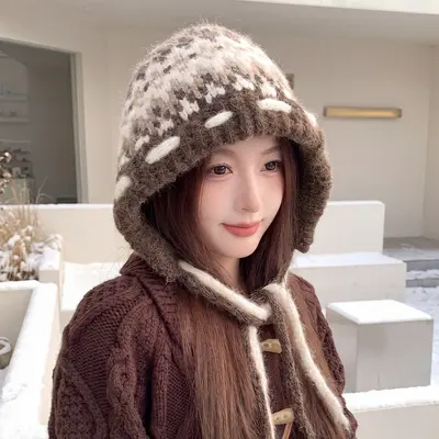 Women's Autumn Winter Jacquard Knit Beanie with Ear Protection, Heat-Retaining - 8