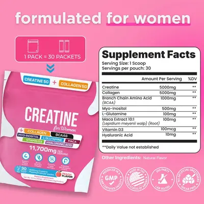 Women's Creatine Monohydrate Powder, Peach Flavor, Single-Serve Stick Pack - 4