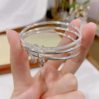 Silver-plated copper bracelet, closed design, couple style - 7