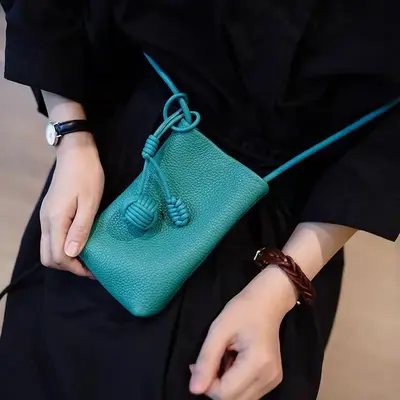 Women's Soft Leather Mini Crossbody Phone Bag, Ball Charm - 10