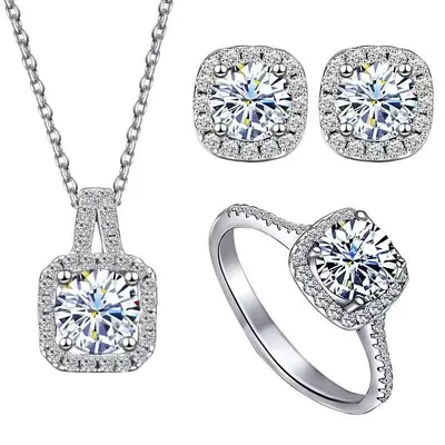 Grenzüberschreitender Bestseller Moissanit Halskette und Ring für Frauen, 1 Karat Ohrringe, Fingerring, Schlüsselbeinkettte, TikTok Live-Versorgung.