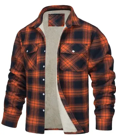 Herrenjacke mit Fleecefutter, Karomuster, lockere Passform - 8