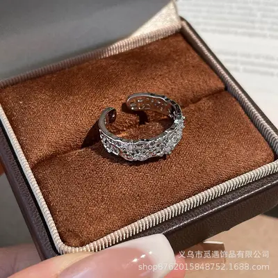 中古三件套！冷淡风银色镂空蕾丝戒指女轻奢高级感时尚食指戒指环 - 8