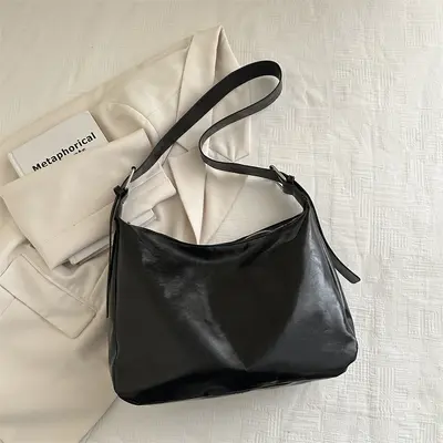 Oily Leather Look Large Capacity Women's Tote Bag with Crossbody Strap - 7