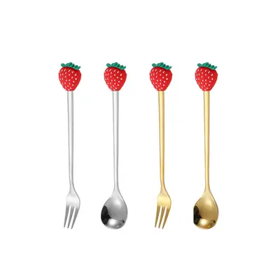 Stainless Steel Cartoon Fruit Spoon and Fork Set for Kids - 12