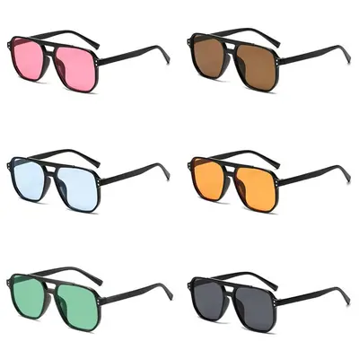 Metal Square Aviator Sunglasses, UV400, Ocean Lens, Double Bridge - 4