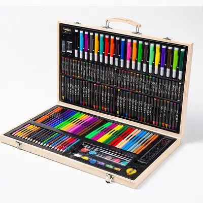 Okula dönüş sezonu 180 ahşap kutu boya fırçası suluboya kalem seti çocuk boyama sanatı pastel yağlı boya pastel alet hediye kutusu