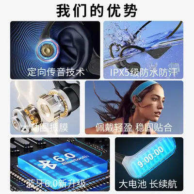 X57 real bone conduction Bluetooth headphones, 10-hour ultra-long battery life, IPX5 waterproof, suitable for running, cycling and swimming.
