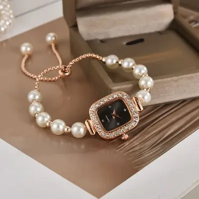 Yeni Moda Inci Ince Kayış Elmas Kare kadın saati Serbestçe Ayarlanabilir Bilezik Izle kadın Hediye Kuvars İzle