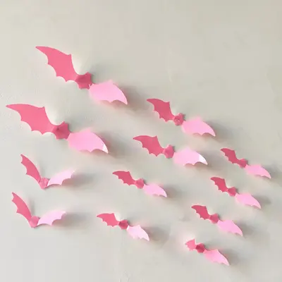 12 Pcs 3D Halloween Bat Wall Stickers, Purple and Orange - 12