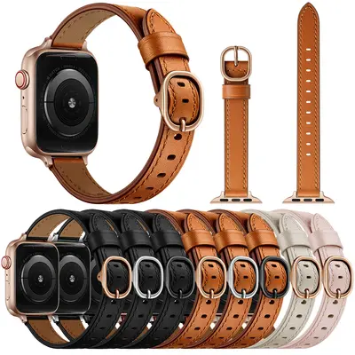 Slim Top-Grain Leather Band for Apple Watch 3/4/5/6/7/SE
